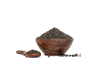Embelia Ribes or vaividang seeds in  bowl isolated on white backgrond