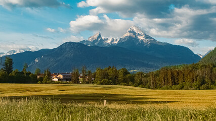 Naklejka premium Beautiful alpine summer view with the famous Watzmann summit near Berchtesgaden, Bavaria, Germany