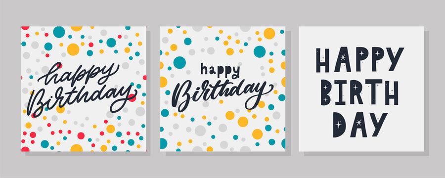 Happy Birthday lettering text banner, black color. Vector illustration.