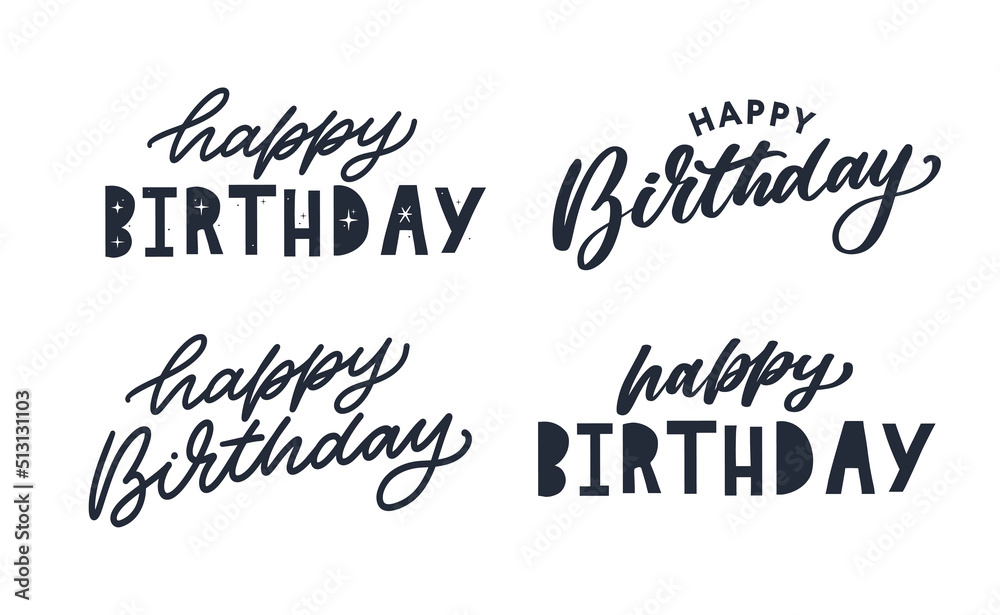 Sticker happy birthday lettering text banner, black color. vector illustration.