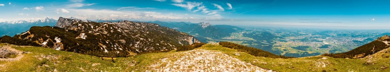 Fototapeta na wymiar High resolution stitched panorama at the famous Untersberg mountain, Groedig, Salzburg, Austria