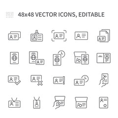 Simple vector line icons. On the topic of identifier and verification contains such icons as. Passport, driver's license, legal documents and more. - obrazy, fototapety, plakaty