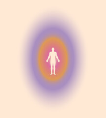 Human body aura minimalistic spiritual  illustration with human silhouette surrounded radial gradient on light background. Minimalistic vector illustration - obrazy, fototapety, plakaty