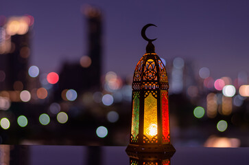 Lantern that have moon symbol on top for the Muslim feast of the holy month of Ramadan Kareem and...