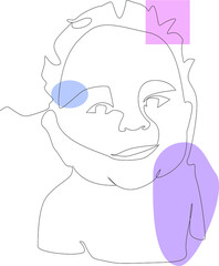 Abstract poster with minimal little baby face, single line drawing style.
