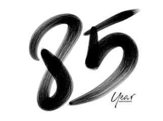 85 Years Anniversary Celebration Vector Template, 85 Years  logo design, 85th birthday, Black Lettering Numbers brush drawing hand drawn sketch, number logo design vector illustration