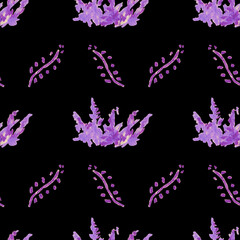 Seamless pattern with garden flowers drawn in wax crayons on black background.Floral repeating print textured hand drawn oil pastels.Designs for fabric,wrapping paper,packaging,textiles,wallpaper.