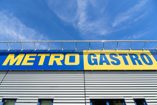KIEL, GERMANY - JUNE 5, 2022: logo at Metro Gastro cash & carry market
