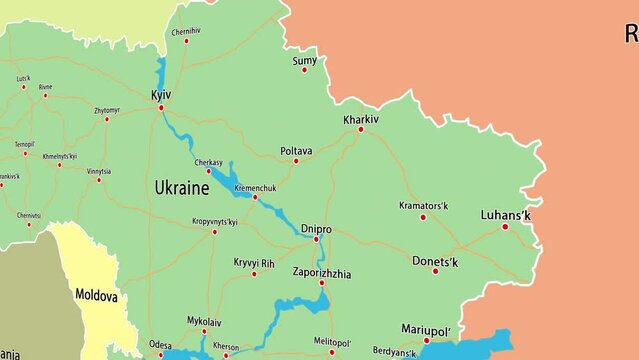 Map of Ukraine with Cities 3D Animation