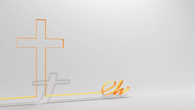 Thin line drawing of cross and Christ word. Religion concept. 3D render