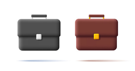 3d icon of briefcase in black and brown colors. Vector illustration - obrazy, fototapety, plakaty