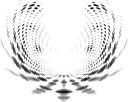 Polka dot halftone mandala raised wings like a phoenix bird. For logos, signs, trends. Vector.