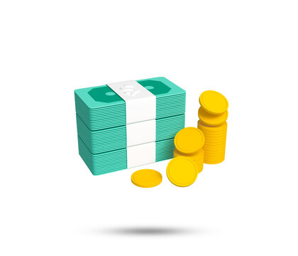 Money and cash bundle 3d icon. Dollar and bucks bundle stack symbol. Stack of US Dollar notes in green color. packs of paper money.
3D rendered Illustration.