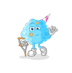cotton candy sick with limping stick. cartoon mascot vector