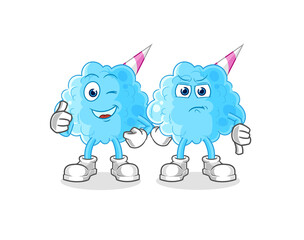 cotton candy thumbs up and thumbs down. cartoon mascot vector
