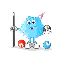 cotton candy plays billiard character. cartoon mascot vector