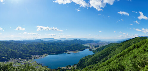 春（5月下旬）の木崎湖全景 長野県大町市