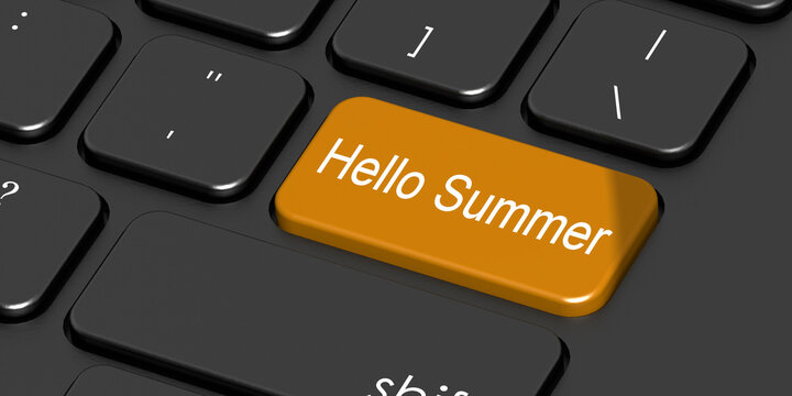 Hello summer word on black keyboard