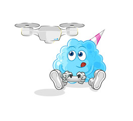 cotton candy with drone character. cartoon mascot vector