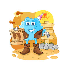 cotton candy cowboy with wanted paper. cartoon mascot vector