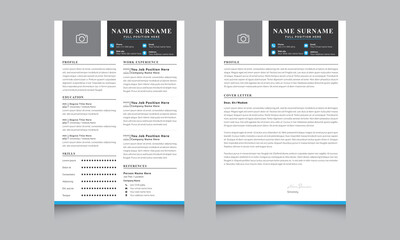 Minimalist Resume Layout, Clean Resume CV Template Cover Letter design