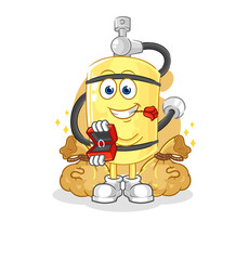 diver cylinder propose with ring. cartoon mascot vector