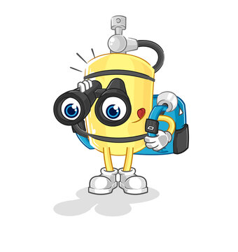 recommend clip art: diver cylinder with binoculars character. cartoon mascot vector