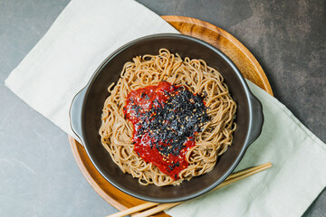 bibim memil makguksu, Korean style spicy buckwheat noodles
