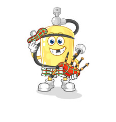 diver cylinder scottish with bagpipes vector. cartoon character