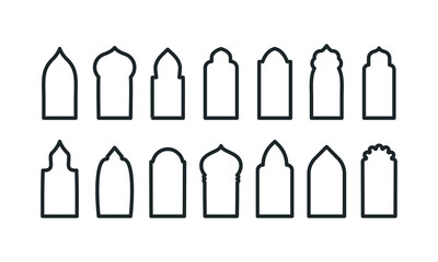 Mosque Doors and windows line shape. Arab arch. Islam gate silhouette.