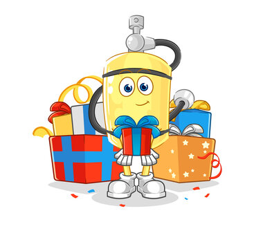 recommend clip art: diver cylinder give gifts mascot. cartoon vector