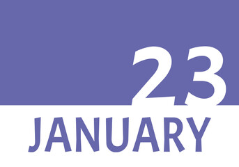 23 january calendar date with copy space. Very Peri background and white numbers. Trending color for 2022.