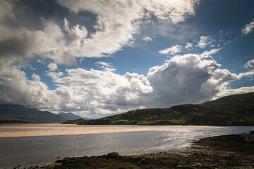 A bright summer, HDR seascape of the tidal estuary that is the Kyle of Durness in Sutherland, northern Scotland