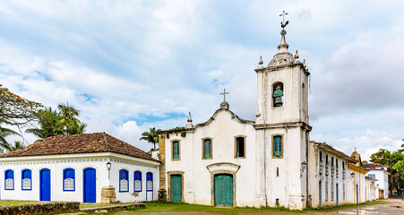 Church and old colonial-style houses in the historic city of Paraty on the coast of Rio de Janeiro