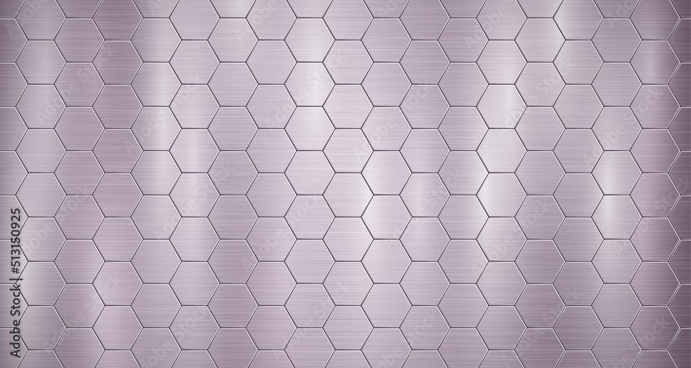 Wall mural Abstract metallic background in purple colors with highlights, consisting of voluminous convex hexagonal plates