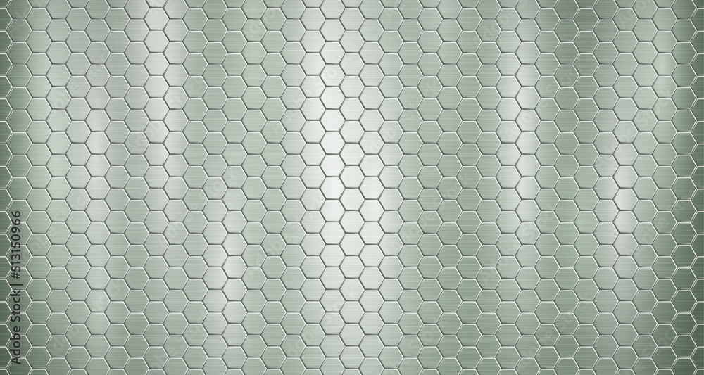 Wall mural Abstract metallic background in green colors with highlights, consisting of small voluminous convex hexagonal plates