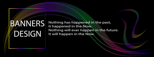 Banner on black background colored moving waves. For any kind of design advertising.