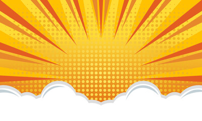 Comic Halftone Gradient Red and Orange Banner Background with Elegant Clouds Free Vector