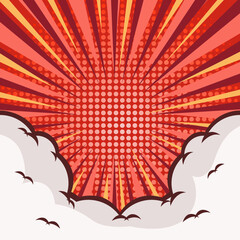Red Comic Background With Vector Clouds Free Vector