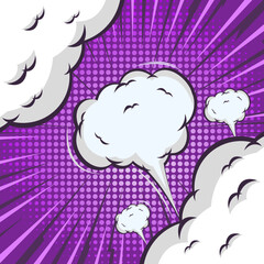 Pop art comic background with bubble cloud and half tone. Cartoon vector Illustration on purple.