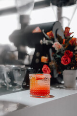 Fototapeta na wymiar Mocktail drink, empty space, background.
