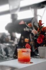 Mocktail drink, empty space, background.