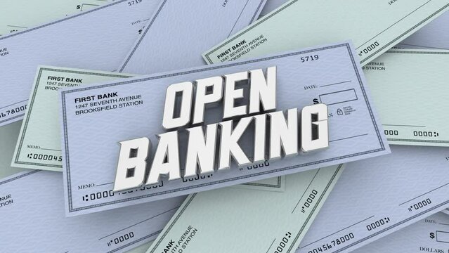Open Banking Checks Financial Technology Money Security Fintech Platform Network 3d Animation