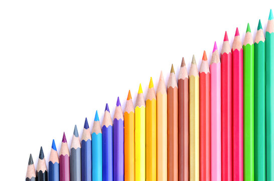colored pencils with separate copy space on white background Concept of educational framework .