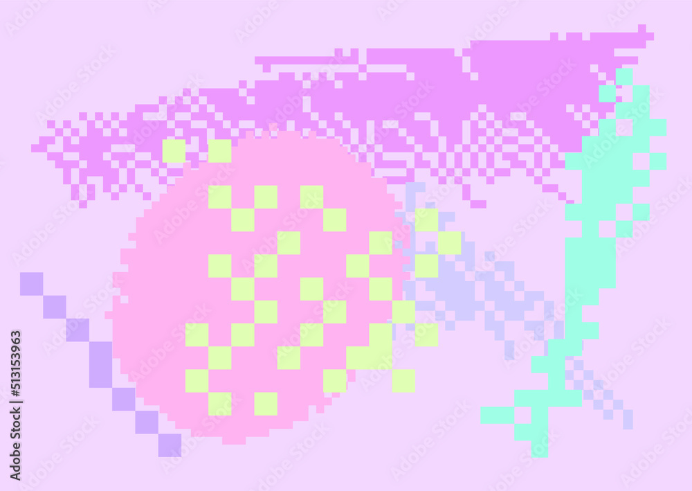 Poster Trendy vaporwave background with pixel art chaotic composition. Concept of a glitchy computer screen.