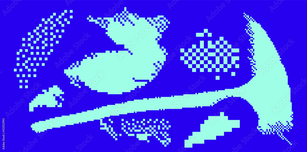 Aufkleber Trendy vaporwave background with pixel art chaotic composition. Concept of a glitchy computer screen.