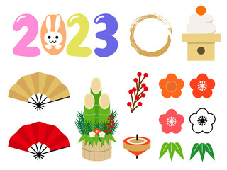 2023年賀状素材セット_シンプルかわいい