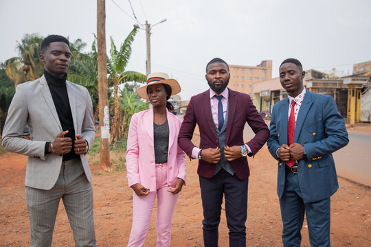 Group of African young people elegantly and stylishly dressed, African sapology society.