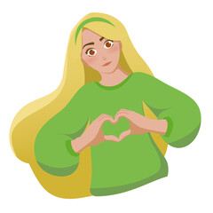 Girl wearing sweater with hands folded in the form of a heart