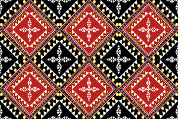 seamless pattern. Red, black square pattern bordered with yellow flowers.
for home decoration wallpaper.